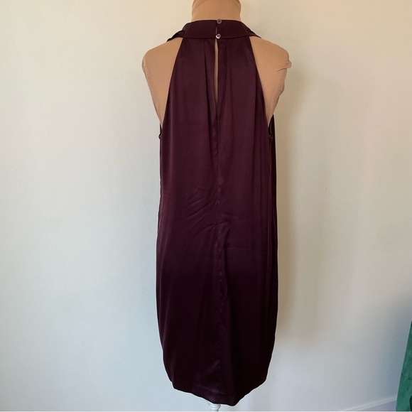 VINCE V-Neck Knee-Length Stretch Silk Ruffle Burgundy Purple Shift Dress EUC M - Picture 6 of 12
